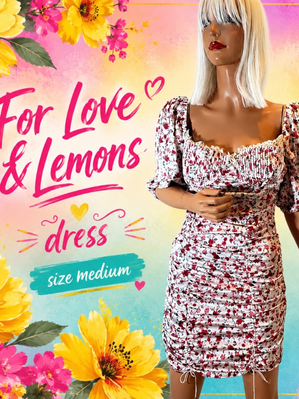 For Love & Lemons Floral Ruched Dress size medium